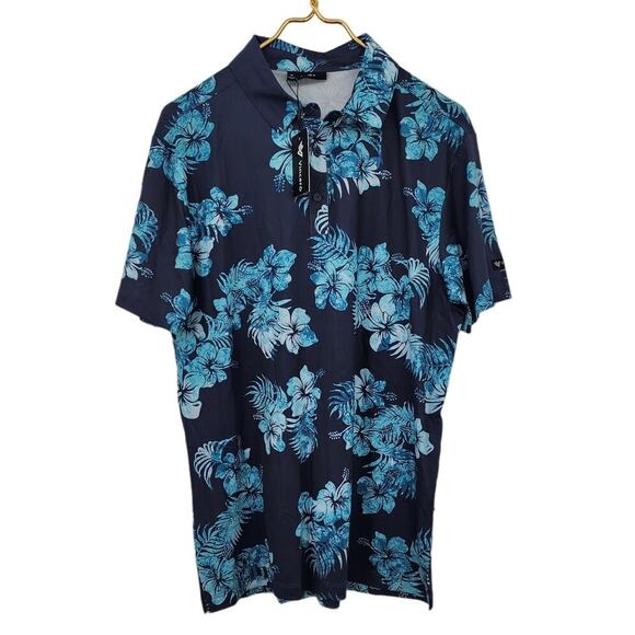 New NWT Vincero Blue Hibiscus Floral Polo Men's Medium‎ - Picture 1 of 6